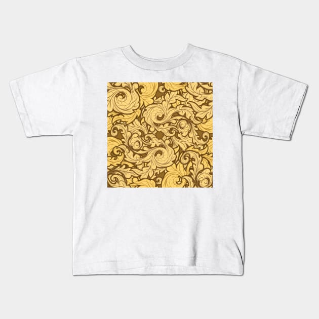 Golden Leaves Pattern Kids T-Shirt by devaleta